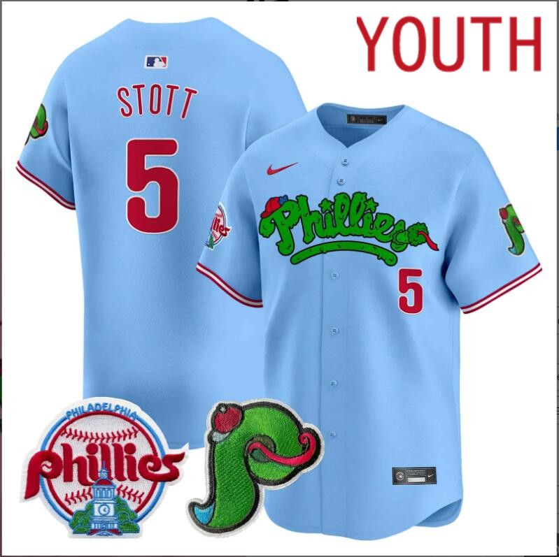Youth Philadelphia Phillies #5 Stott blue Limited 2024 MLB Nike jersey